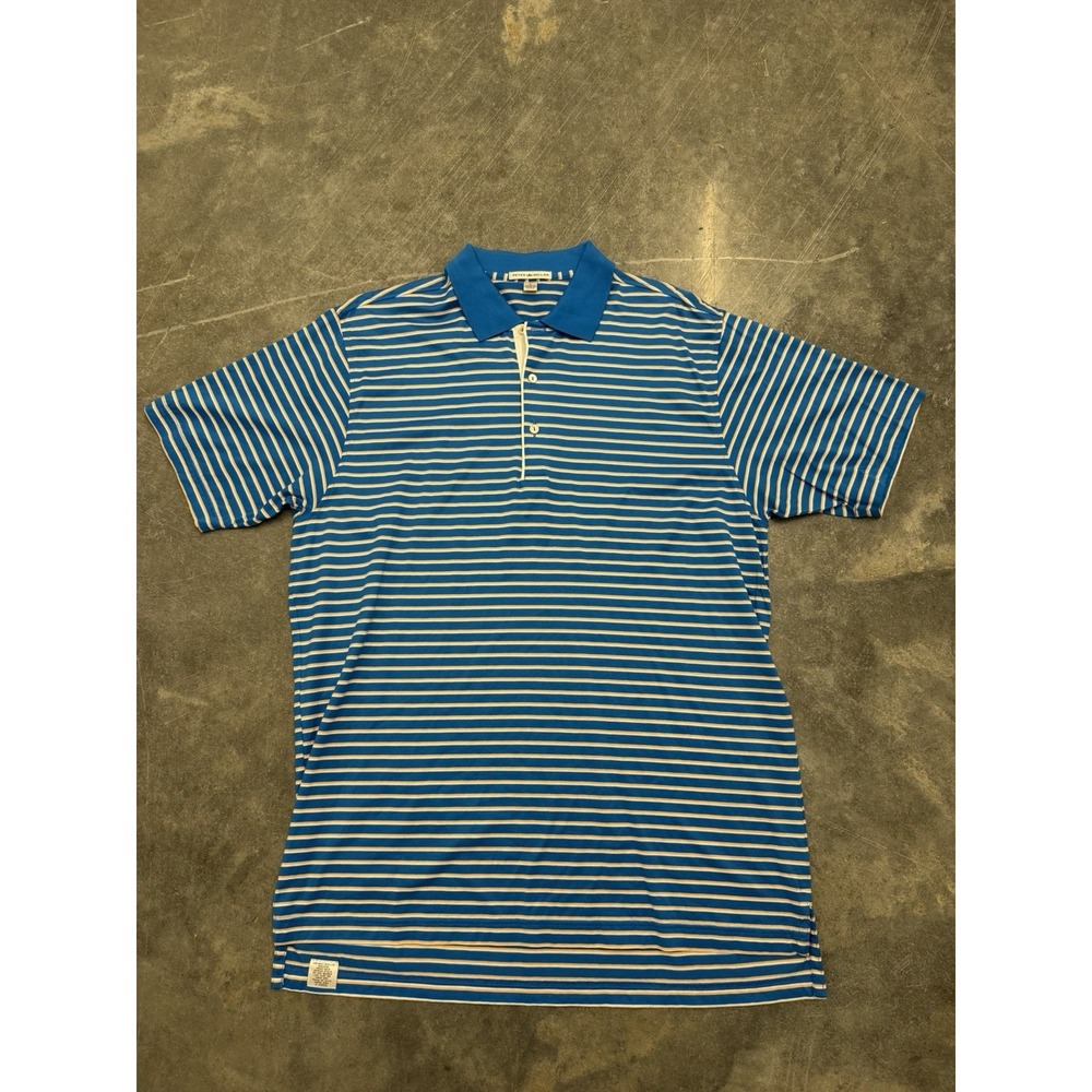 Peter Millar Shirt Mens L Blue Gold Striped‎ Golf Polo Summer Casual Wear Shirt